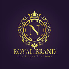 Letter N luxury gold logo concept