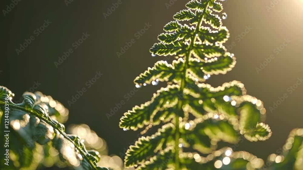 Poster sunlight shines through delicate ferns in a serene natural setting highlighting the beauty of greene