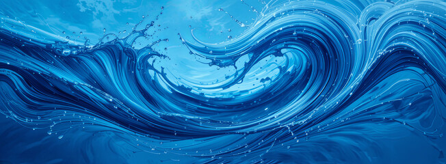 Blue ocean waves crash and swirl energetically, capturing the sunlight and creating a vibrant display of water in motion. The scene evokes a sense of tranquility and power