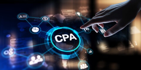 Fototapeta premium CPA Certified Public Accountant Professional Accounting and Financial Services, projection on a virtual screen, Business and Technology Concept.