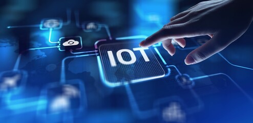 IoT Internet of Things Connecting Devices and Enabling Smart Solutions, projection on a virtual screen, Business and Technology Concept. © WrightStudio