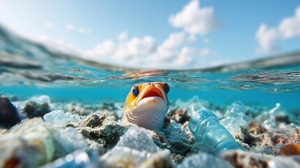 Obraz premium Fish in Ocean Pollution with Plastic Waste