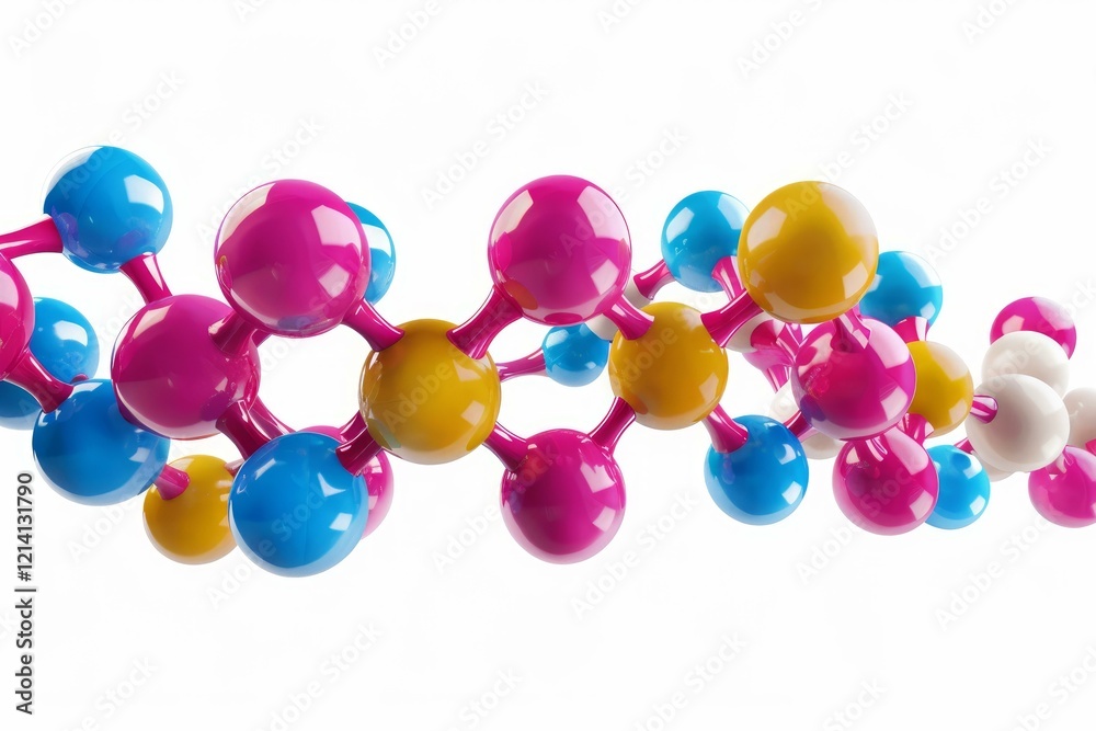 Poster 3d rendering of a colorful molecule structure floating on a white background