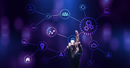 Automation Work flow business process optimisation smart industry modern manufacturing concept on virtual screen.