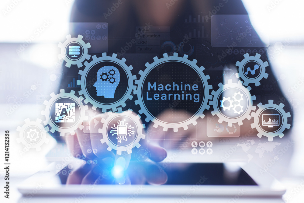 Poster machine deep learning algorithms, artificial intelligence, ai, automation and modern technology in b