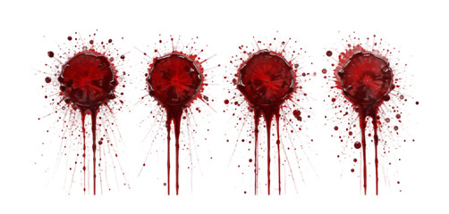 "dark red blood stains isolated on white and clear"
