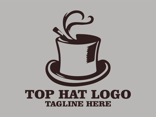 Top hat vector illustration perfect for branding, fashion, fashion depicting fashion trends and dressing styles, formality depicting formal events and formal wear, timeless classic design top hat logo