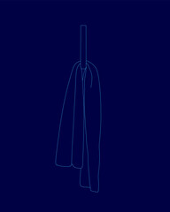 Blue background with a towel is hanging from a string. The object is a towel
