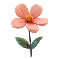 Naklejka premium 3D cartoon flower with pink petals and green leaves
