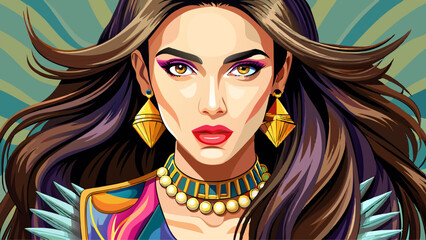Beauty fashion brunette model girl with perfect makeup, trendy accessories and fashion wear
