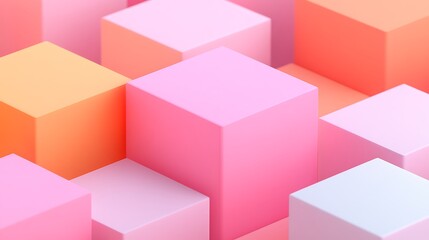 Obraz premium Colorful Abstract Background with 3D Blocks in Shades of Pink, Orange, and White for Creative Designs