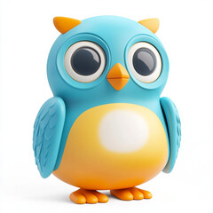 Obraz premium Cute blue and orange cartoon owl with big eyes