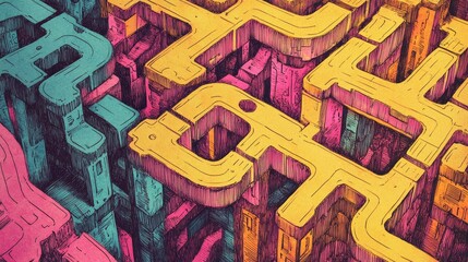 Obraz premium Colorful maze of blocks and paths with depth.