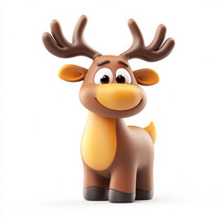 Obraz premium Cute cartoon reindeer with big antlers on white