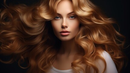 Fototapeta premium Model with flowing golden hair showcasing beauty in dramatic lighting
