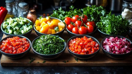 Obraz premium Assorted Fresh Salads and Ingredients