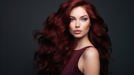 Fototapeta premium Model showcases stunning red wavy hair in a minimalist studio setting during a fashion shoot