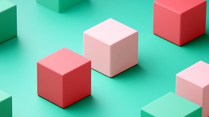 Obraz premium Colorful geometric cubes arranged on a vibrant green background for creative abstract design purposes