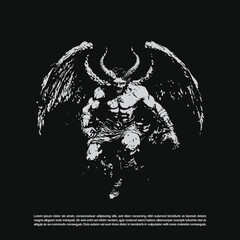 Dark metal art flying demon lucifer, Angry devil demon isolated on black background