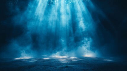 Fototapeta premium Mystical blue underwater scene with sunlight streaming through