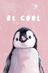 Fototapeta premium Portrait of a cute penguin chick. Good for nursery decorations, greeting cards. Ai generated