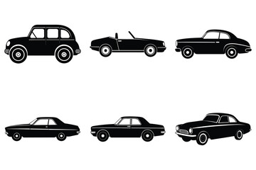 Vintage car silhouettes bundle flat vector set isolated on white