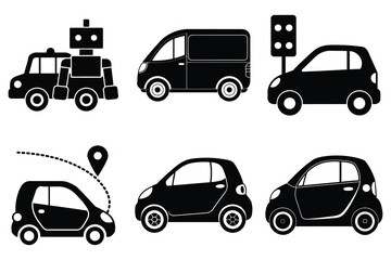 Fototapeta premium Flat vector bundle of electric autonomous vehicle silhouettes