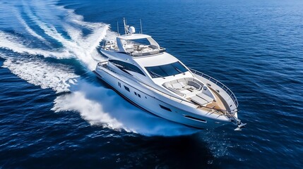 Luxury Yacht Cruising in Open Sea with Clear Sky and Turbulent Wake : Generative AI