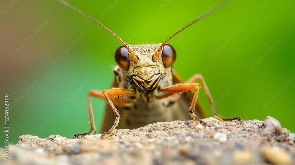 Poster Macro Capture of an Alert Grasshopper on Rocky Surface in Natural Habitat : Generative AI