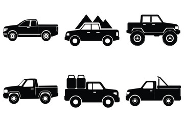Pickup truck silhouette bundle set on white background