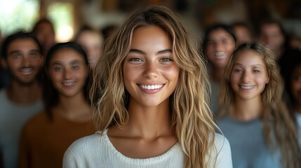 Fototapeta premium Celebrating unity and joy among friends group gathering smiling faces natural setting positive atmosphere