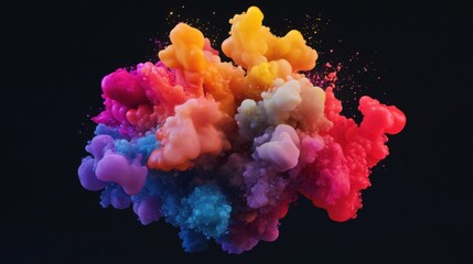 Fototapeta premium Colorful paint splashes on a black background, vibrant and dynamic, perfect for creative designs or graphic elements. 3D rendering with high-resolution details