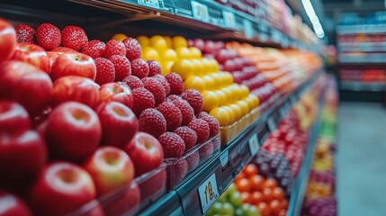 Grocery aisle with vibrant apples and fresh produce