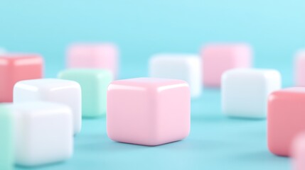 Colorful pastel cubes on a soft blue background for playful design and creative projects in minimalistic style