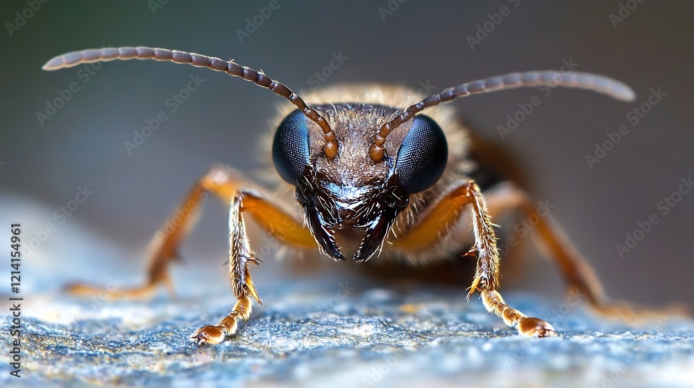 Poster close up of prepared wasp showing strong mandibles and detailed head features in nature : generative