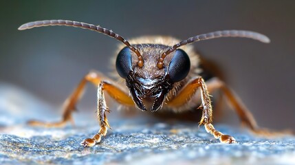 Close Up of Prepared Wasp Showing Strong Mandibles and Detailed Head Features in Nature : Generative AI