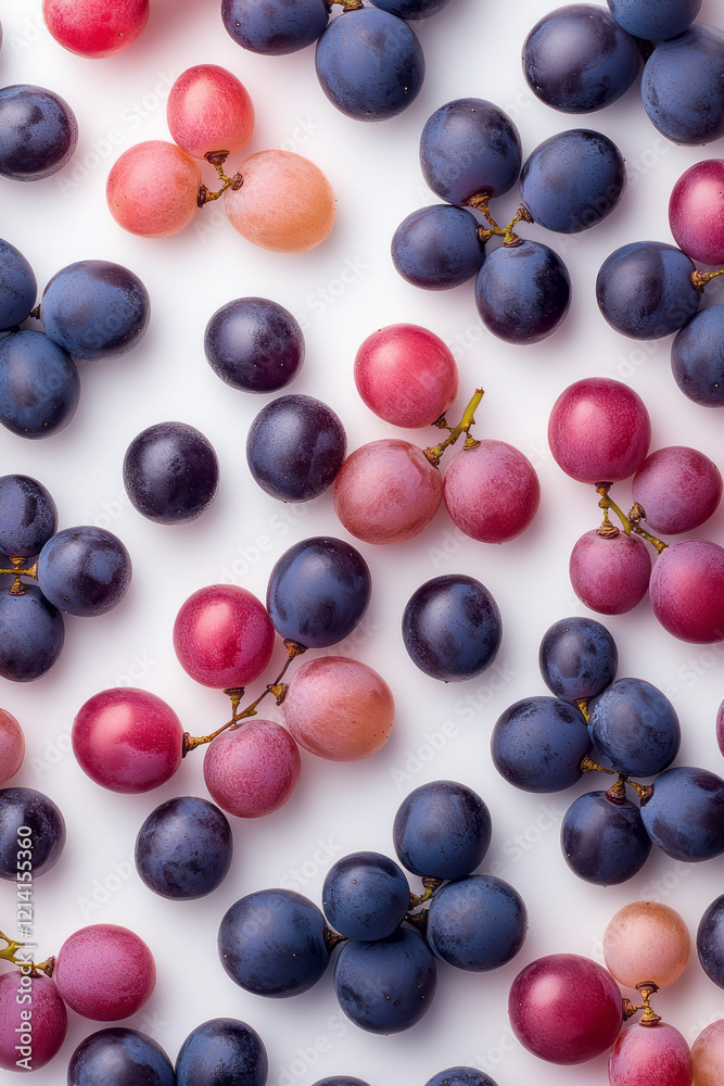 Aufkleber A colorful overhead shot of assorted grapes scattered on a patterned fabric, creating a visually appealing and harmonious composition,