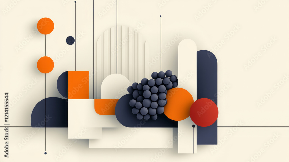 Aufkleber an abstract composition featuring grapes arranged in geometric patterns, with contrasting colors and