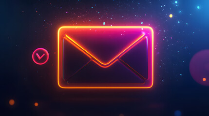 A glowing inbox displaying promotional offers and user engagement metrics, neon glowing sign