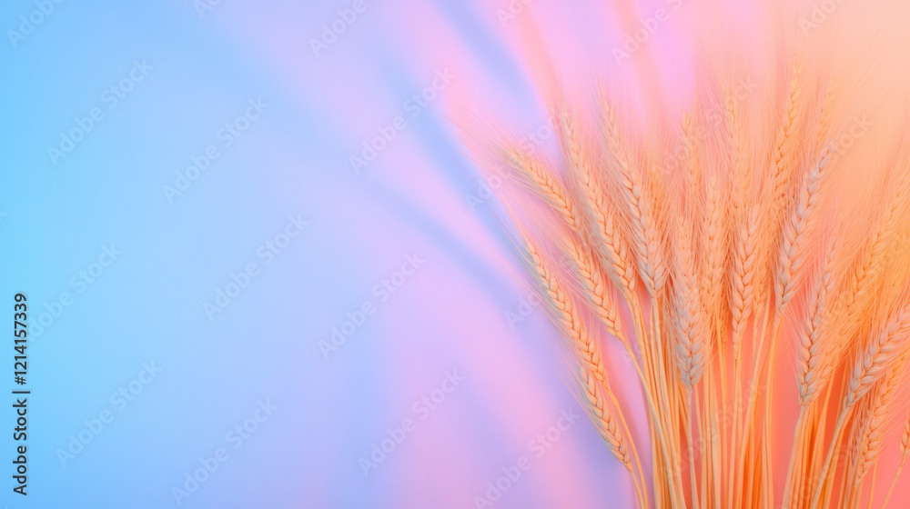 Aufkleber a serene studio setup featuring wheat arranged in a cascading manner, with soft pastel backgrounds t