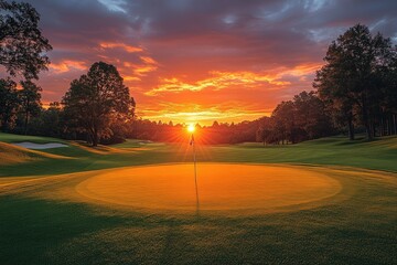 Sunset golf scene golf course nature photography peaceful environment landscape view serenity concept