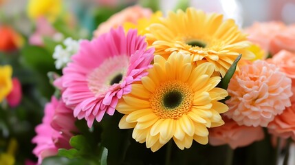 Vibrant Gerbera Daisies in Bloom with Bright Colors and Textured Floral Arrangement : Generative AI