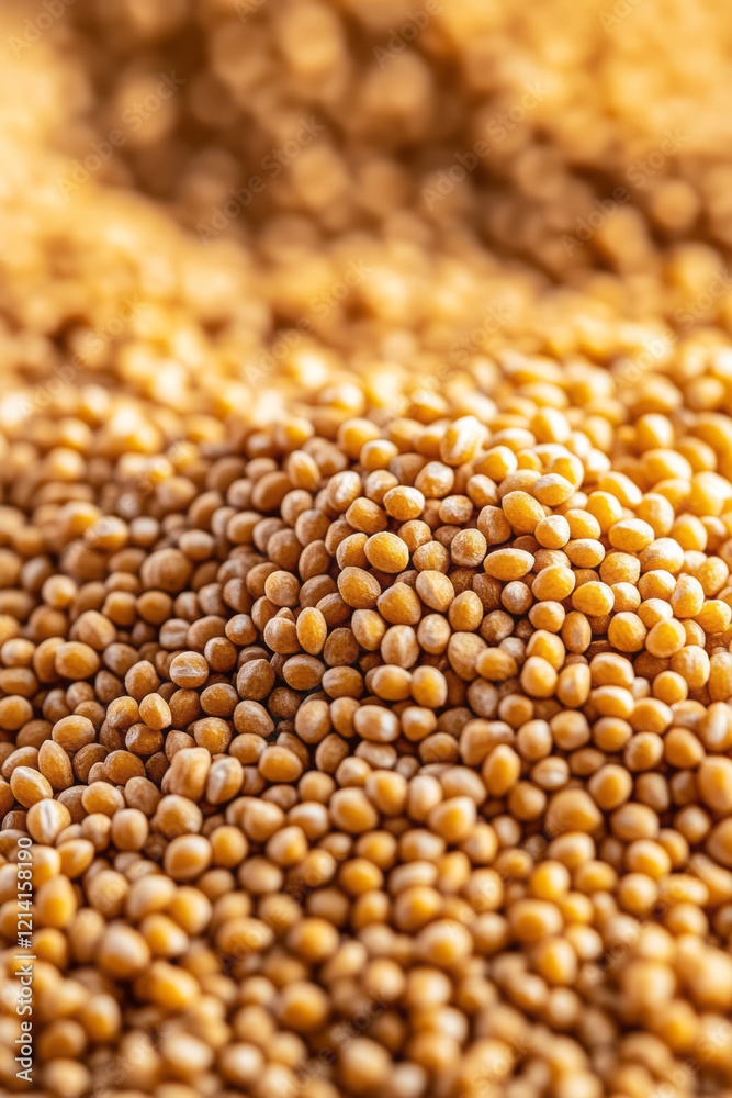 Leinwandbilder An artistic macro shot of millet grains with a shallow depth of field, focusing on the fine details and intricate patterns of each grain,