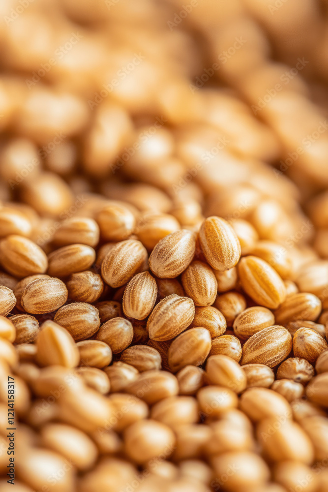 Leinwandbilder An artistic macro shot of millet grains with a shallow depth of field, focusing on the fine details and intricate patterns of each grain,