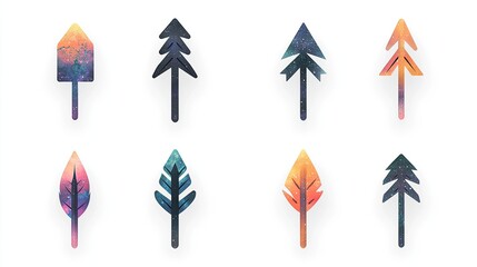 Colorful galaxy trees & leaves; app icons; white background
