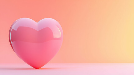 Glossy pink heart on pastel gradient background