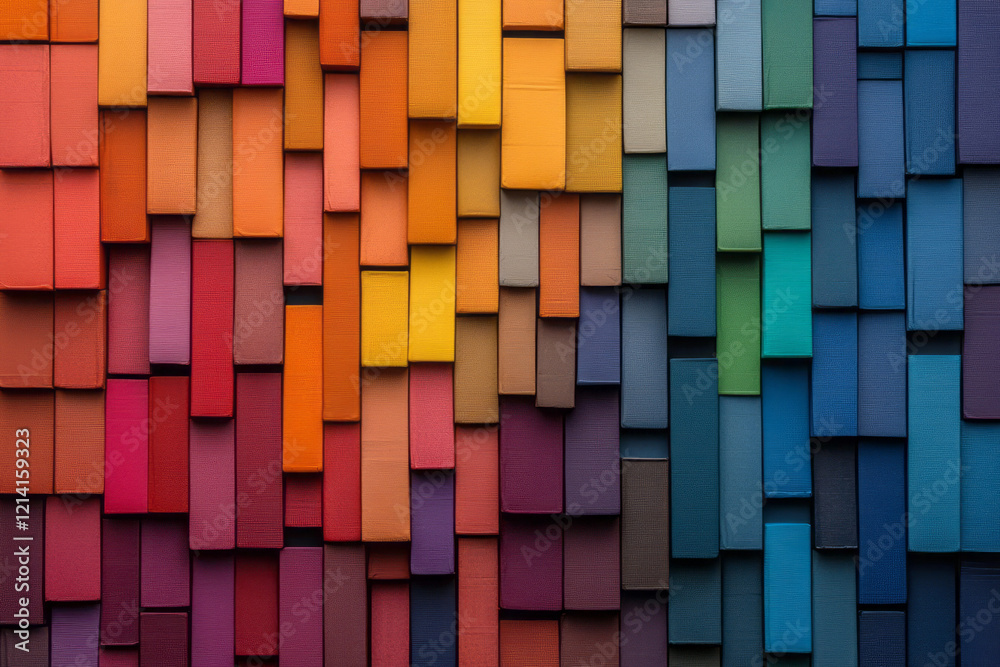 Leinwandbilder a vibrant photograph of colorful book covers arranged in a cascading pattern, creating an eye-catchi