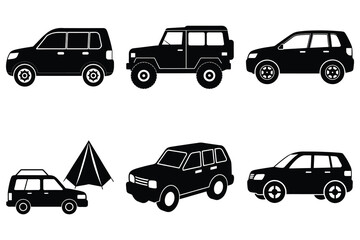 Naklejka premium Off-road family SUV silhouette bundle isolated on white background