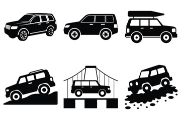 Family SUVs off-road vehicle silhouette design isolated on white