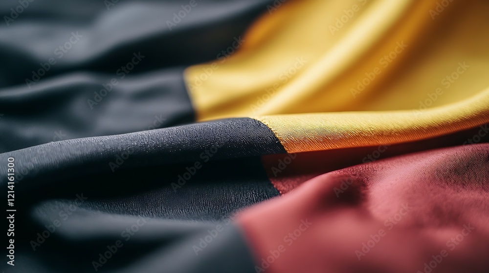 Poster closeup view of smooth fabric texture with bold black yellow and red colors : generative ai